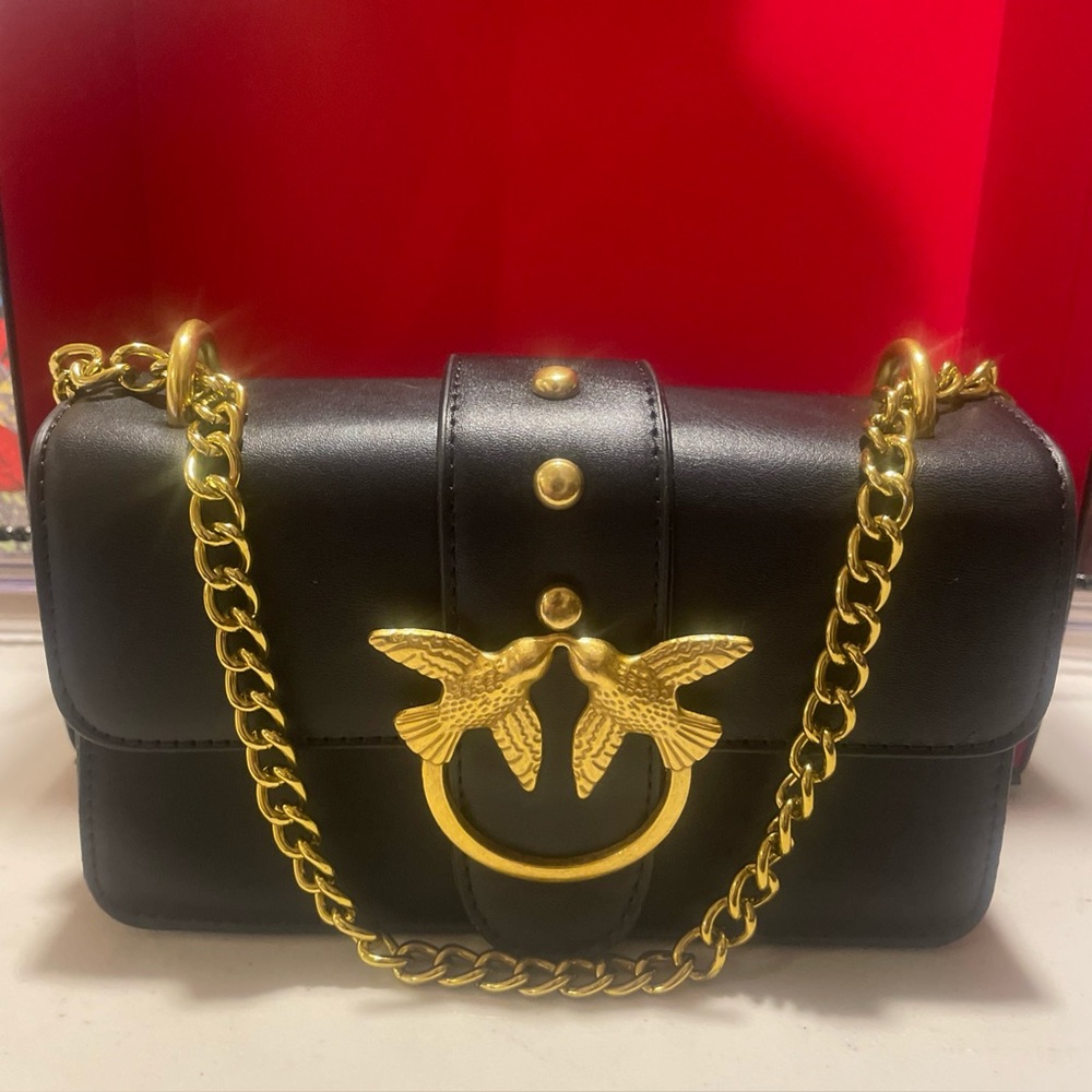 PINKO LUV Black and Gold Chain Bag